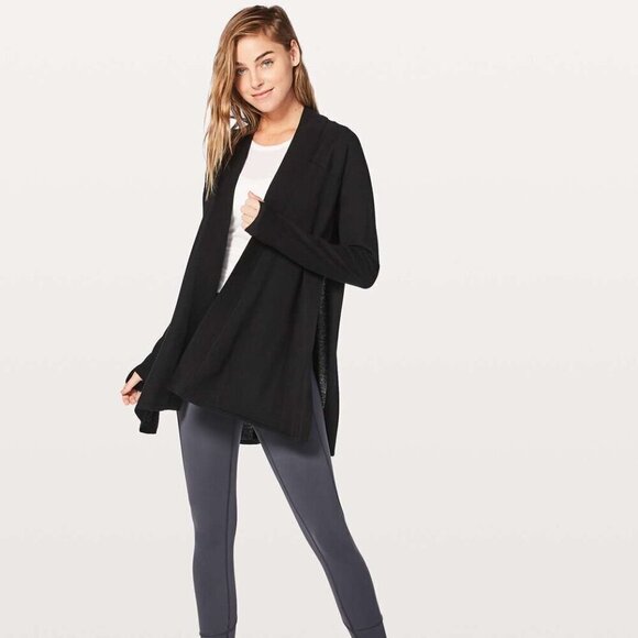 Lululemon Blissful Zen Sweater- Black- Merino Wool Open Cardigan- Size 4 - Picture 2 of 11